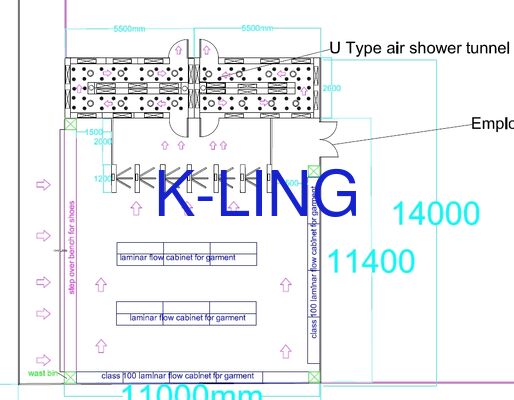 Tuneo di doccia di aria da stanza pulita di dimensioni personalizzabili con flusso d'aria ad alta velocità (20-25 m/s) per una capacità di più persone (50+ lavoratori)