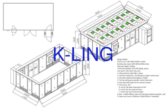 Locale senza polvere di flusso laminare H13-H14 in Cleanrooom con velocità dell'aria 0.3-0.5m/S